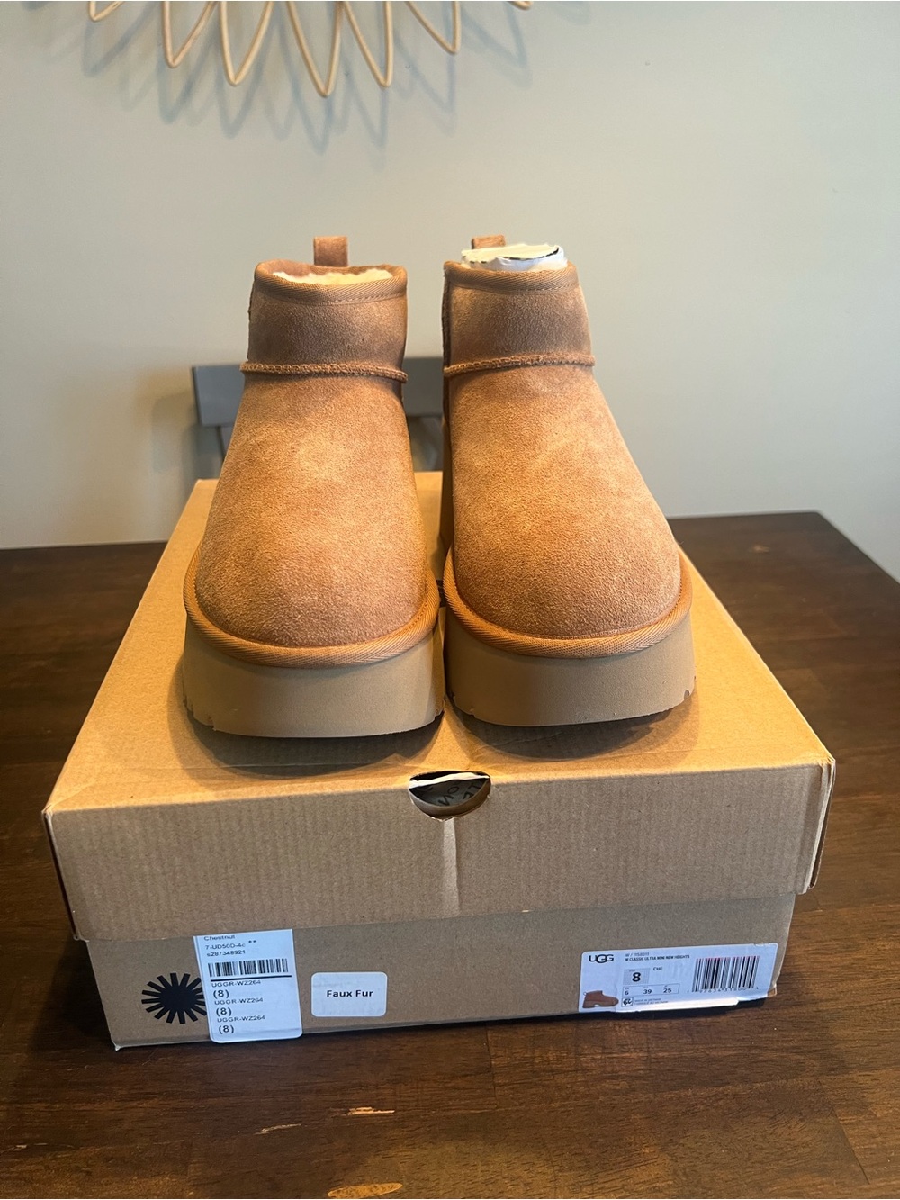 UGG Chestnut Suede Ankle Boots with Shearling Collar